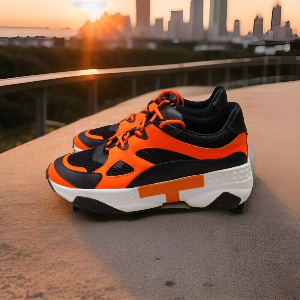 ✅Tod’s Leather/Mesh Active Trainer Sneaker Orange/Black Shoes Men's Sz UK 7/US 8